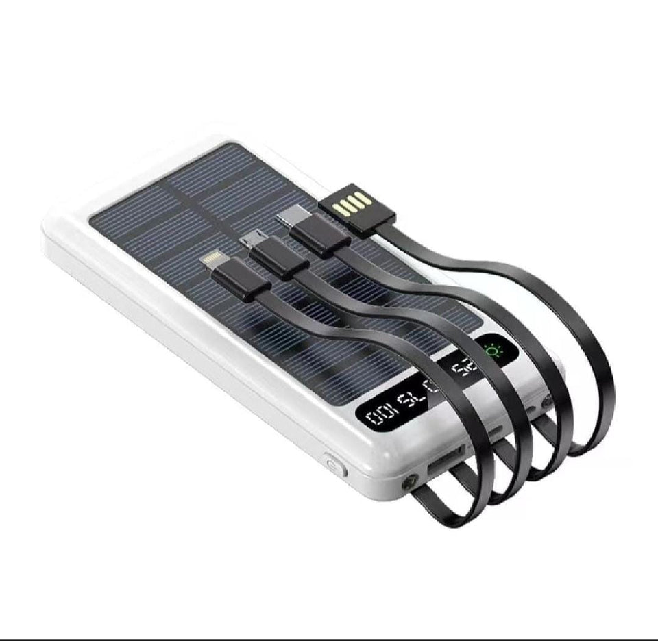 10000mAh Solar Power Bank Portable Fast Charger External Battery with in Built 4 Charging Power Cable